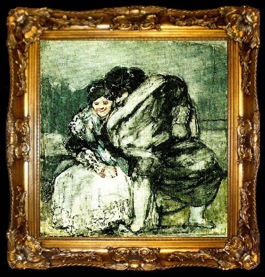 framed  Francisco de goya y Lucientes sittande kvinna och man i slangkappa, ta009-2